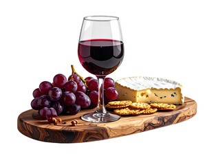 Elegant Red Wine Glass with Grapes and Cheese Board