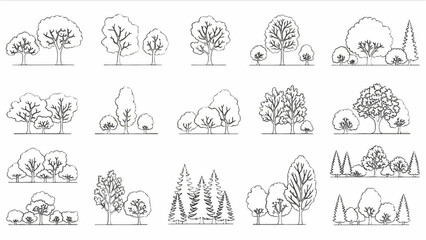 CAD Tree Line Minimal Set | Outline Symbols for Architecture and Landscape Design Drawing