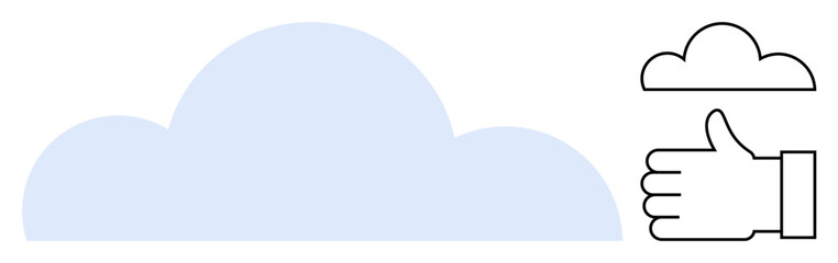 Blue cloud with outline hand holding smaller cloud. Ideal for technology, cloud storage, data management, accessibility, connectivity, digital solutions, simple landing page