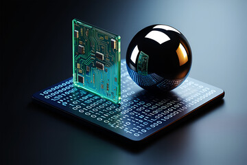 Shiny sphere circuit board binary code image