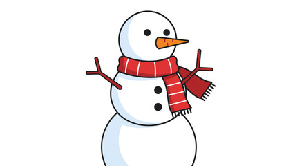 Cute Cartoon Snowman with Red Scarf and Carrot Nose.
