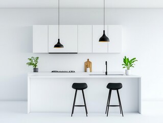 Compact modern kitchen with suspended cabinets and clean spatial layout