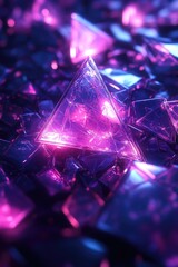 Abstract vibrant, glowing triangles, deep purple and pink, crystalline