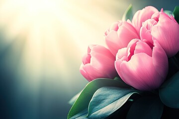 Pink tulips bouquet in soft light