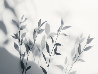 Gray-toned leaves and shadows on a white background