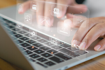 Concept digital technology in business law, real estate, and auction. professional uses laptop with...