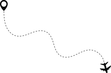 Airplane dotted route line. flight route with start point. airplane symbol map pin icons. travel and navigation designs. flying plane with twisted. curved and straight dashed
