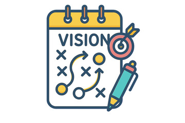 Vision planning concept with calendar, target, and pen illustration strategy vision planner