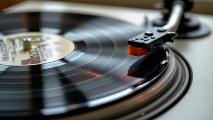 Vinyl Harmony: Capturing the classic elegance of a vinyl record spinning on a vintage turntable, highlighting the groove, needle, and the tangible connection to music.