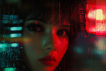 Retro futurism style portrait of person neon VR visor wear clothes inspired how people imagined future 80s 90s generative ai