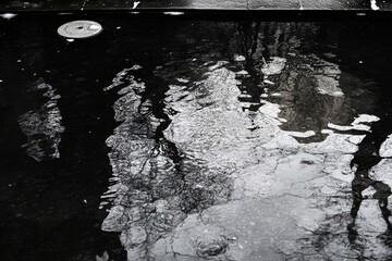 Rainy city street reflections