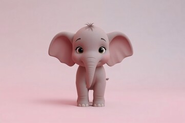 Cute baby elephant, pink background, 3D render, children's book illustration