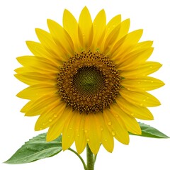 Naklejka premium A stunning shot of a golden sunflower, with its petals and leaves glistening with fresh water.