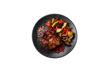 Pork breast steak, grilled fillet, healthy food, lunch. Pork steak as food background