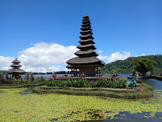 Stone temple on the water park