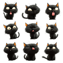 Funny Black Cartoon Cats with Silly Expressions