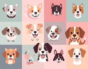 Cute dog faces in a grid