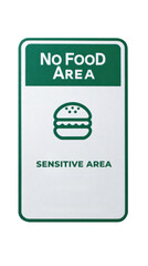 Naklejka premium A sign indicating a no food area, featuring a hamburger icon and the text 