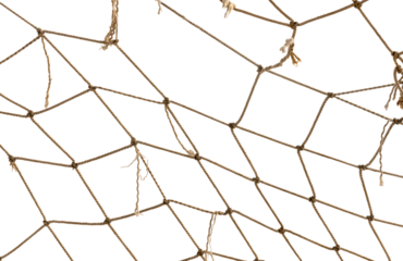 Torn Football or tennis net. Rope mesh on a white background close-up