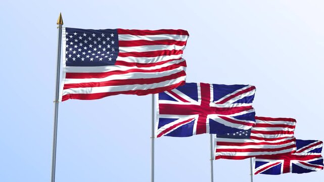A Row Of United States And United Kingdom Flag