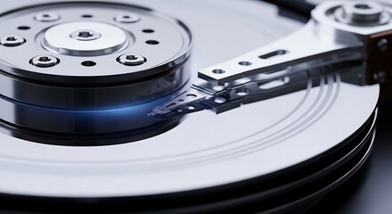 Close-up of Hard Disk Drive Platter and Read/Write Head Mechanism
