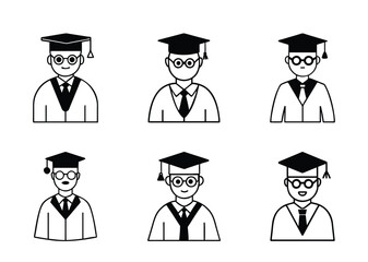 Graduation Day Celebration with Unique Character Outlines and Fun Facial Expressions