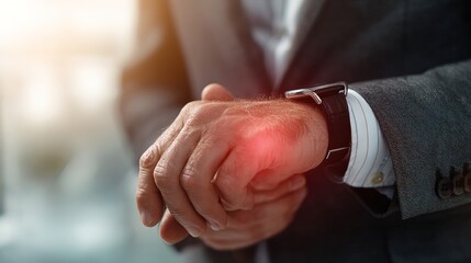 A person experiencing acute or chronic body pain, painful area with a glowing red hotspot, conceptual image for pain, injury, or inflammation. Pain relief and treatment, Generic health problem