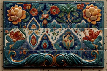 ceramic tile influenced by slavic, slovak, czech and russian culture, flower patterns 