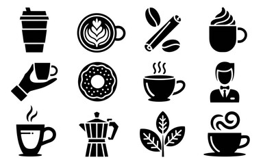 Vector icon pack 12 coffee and beverage elements scalable illustration eps vector