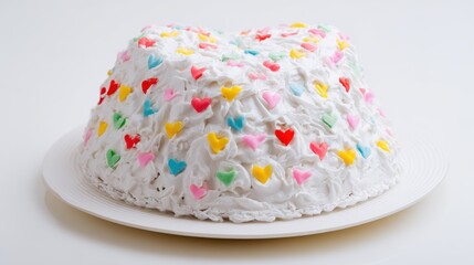 Festive birthday cake with decorative icing showcased in a clean, professional studio setup, ideal for baking, celebration, or advertising.