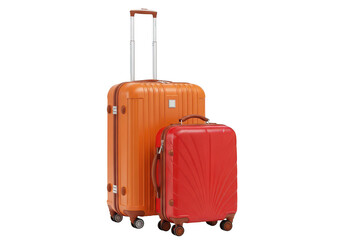 3d orange and red luggage set ready on transparent background