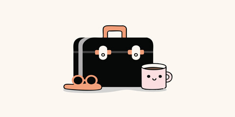 Obraz premium A charming briefcase stands beside a warm mug and a set of slippers. A scene of comfort.