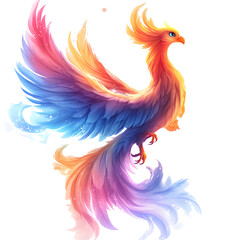 Obraz premium a colorful phoenix with rainbow fire, on a transparent background.