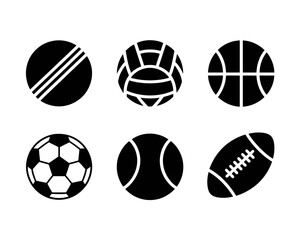 Collection of six black and white scalable vector sports balls icons for design vector © Victor Gallery