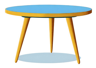Stylish round table with a blue top and yellow legs, perfect for modern interiors and cozy gatherings.