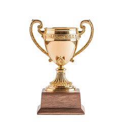 The small trophy sits on a shelf, representing a memorable achievement. full length isolate on transparent background