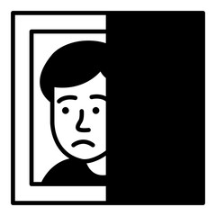 Fomo icon. The icon of a man looking out of a window, expecting the latest news, symbolizes the fear of missing out.
