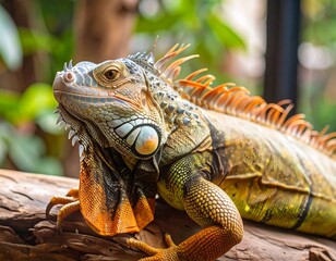 Obraz premium Close-up of iguana on log