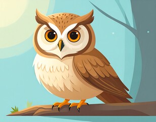 Obraz premium Cute owl perched on a branch. Peaceful forest scene