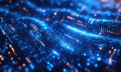 Abstract digital network waves in vibrant blue and orange