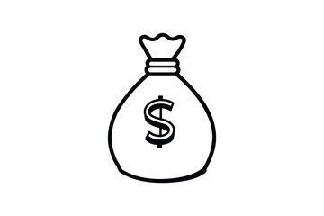 Obraz premium A black and white illustration of a money bag with a dollar sign silhouette