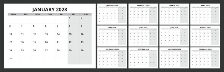 set calendar 2028 with simple and modern design
