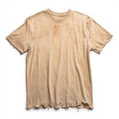 Faded Brown T-Shirt with Frayed Edges on White Background