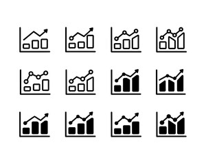 Fototapeta premium Collection of minimalist black and white bar chart and line graph icons for data analysis vector vector