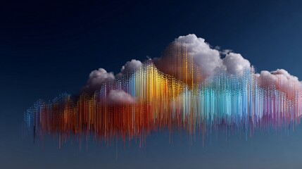 Colorful Sound Wave Over Cloud Against Clear Blue Sky Background
