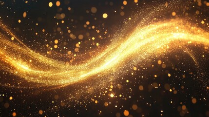 Golden swirling particles on a dark background