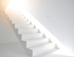 Fototapeta premium Modern white staircase bathed in sunlight