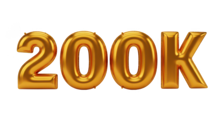 3d golden two hundred k celebration isolated on transparent background
