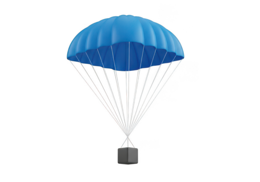 3d blue parachute with gray box down isolated on transparent background - Powered by Adobe