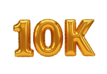 3d ten k golden foil balloon letters isolated on transparent background